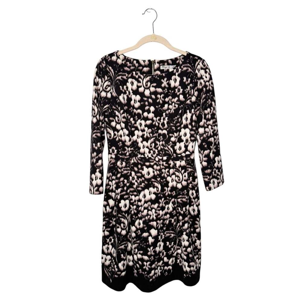 Eliza J Floral Knit Size 6 Black Cream Fit Flare Dress SZ 6